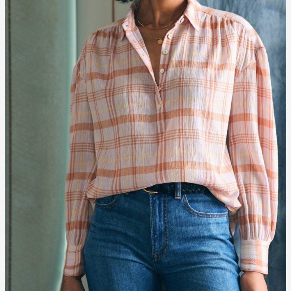 NWT Faherty Olli Plaid Blouse size small garden